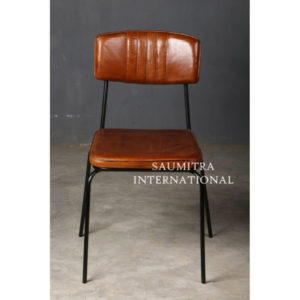 Iron Pipe Dining Chair With Leather Seat and Back