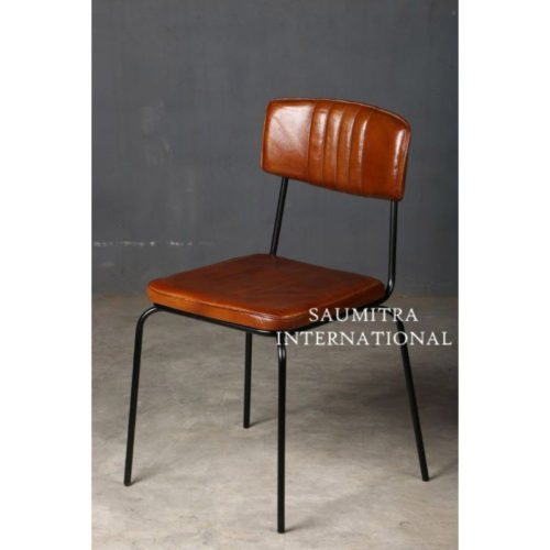 Iron Pipe Dining Chair With Leather Seat and Back