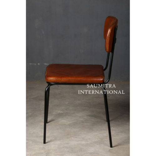 Iron Pipe Dining Chair With Leather Seat and Back